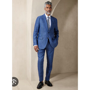 Banana Republic Mens 100% Linen Blazer Size 38R Hugh Herringbone Blue Slim Fit